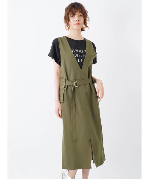 Editt by YECCA VECCA（エディットバイイェッカヴェッカ）の「オーバーポケットジャンスカ（ジャンパースカート・レディース・ブラック/ベージュ/カーキ・FREE）」の12枚目の写真