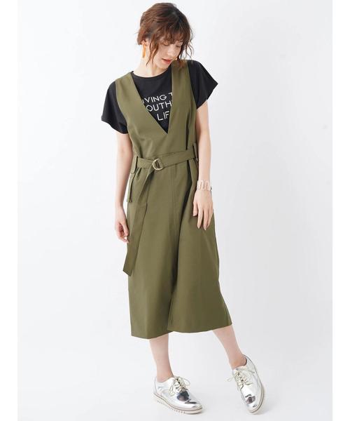 Editt by YECCA VECCA（エディットバイイェッカヴェッカ）の「オーバーポケットジャンスカ（ジャンパースカート・レディース・ブラック/ベージュ/カーキ・FREE）」の3枚目の写真