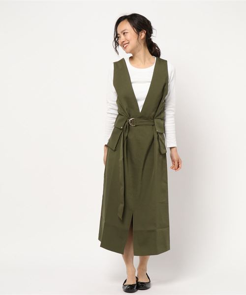 Editt by YECCA VECCA（エディットバイイェッカヴェッカ）の「オーバーポケットジャンスカ（ジャンパースカート・レディース・ブラック/ベージュ/カーキ・FREE）」の19枚目の写真