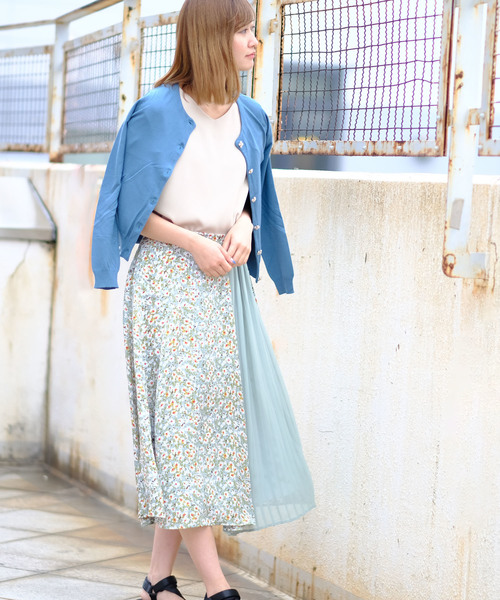 ASTORIA ODIER(アストリアオディール)の「サイドプリーツ 花柄プリントロングスカート(スカート・レディース・ブラック/ベージュ/ミント/クリーム・SMALL/MEDIUM)」の14枚目の写真