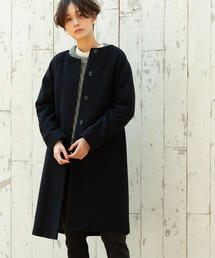 coen | 【WEB限定 着丈100～102㎝】イタリアンリサイクルウールノーカラーロングコート(ネイビー)(その他アウター)