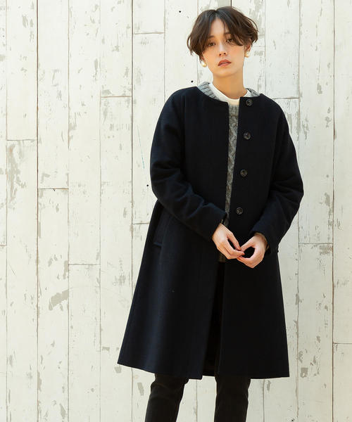 coen（コーエン）の「【WEB限定 着丈100～102㎝】イタリアンリサイクルウールノーカラーロングコート(ネイビー)（その他アウター・レディース・ネイビー・LARGE/MEDIUM）」の4枚目の写真