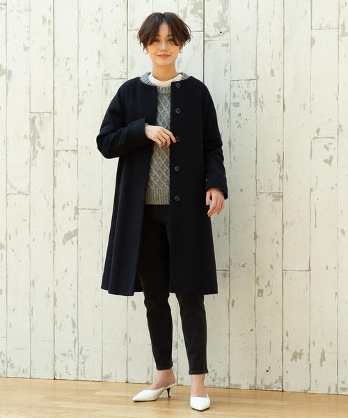 coen（コーエン）の「【WEB限定 着丈100～102㎝】イタリアンリサイクルウールノーカラーロングコート(ネイビー)（その他アウター・レディース・ネイビー・LARGE/MEDIUM）」の8枚目の写真