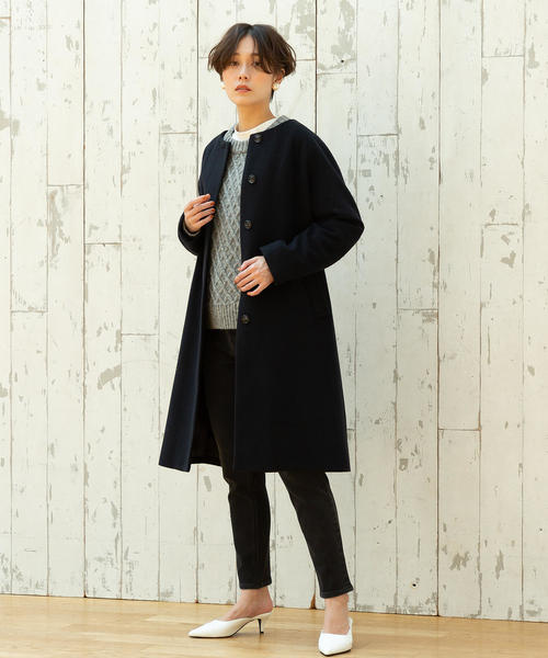 coen（コーエン）の「【WEB限定 着丈100～102㎝】イタリアンリサイクルウールノーカラーロングコート(ネイビー)（その他アウター・レディース・ネイビー・LARGE/MEDIUM）」の7枚目の写真