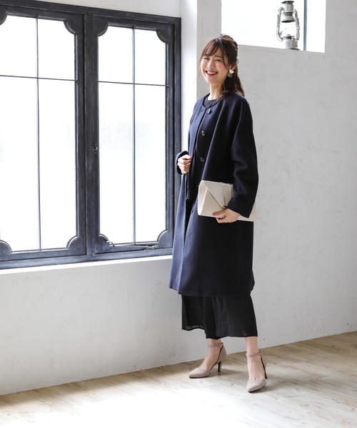 coen（コーエン）の「【WEB限定 着丈100～102㎝】イタリアンリサイクルウールノーカラーロングコート(ネイビー)（その他アウター・レディース・ネイビー・LARGE/MEDIUM）」の14枚目の写真