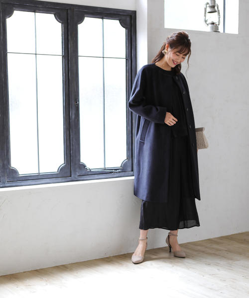 coen（コーエン）の「【WEB限定 着丈100～102㎝】イタリアンリサイクルウールノーカラーロングコート(ネイビー)（その他アウター・レディース・ネイビー・LARGE/MEDIUM）」の13枚目の写真