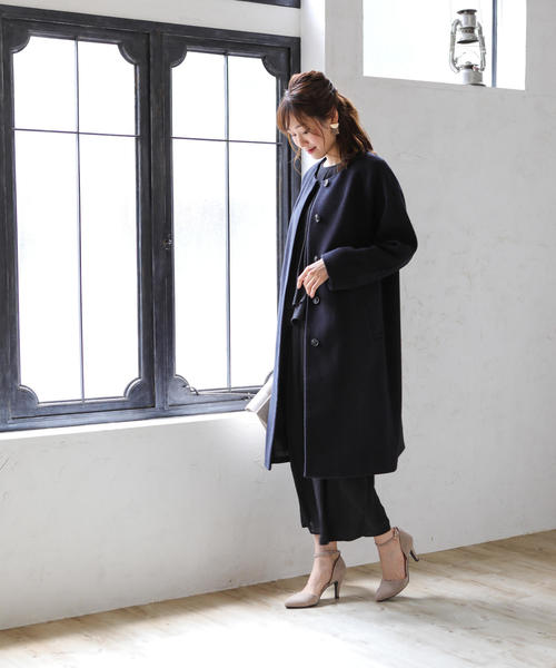 coen（コーエン）の「【WEB限定 着丈100～102㎝】イタリアンリサイクルウールノーカラーロングコート(ネイビー)（その他アウター・レディース・ネイビー・LARGE/MEDIUM）」の12枚目の写真