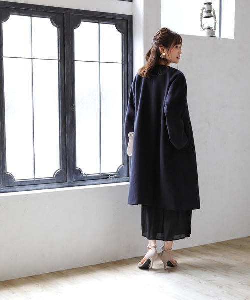 coen（コーエン）の「【WEB限定 着丈100～102㎝】イタリアンリサイクルウールノーカラーロングコート(ネイビー)（その他アウター・レディース・ネイビー・LARGE/MEDIUM）」の11枚目の写真