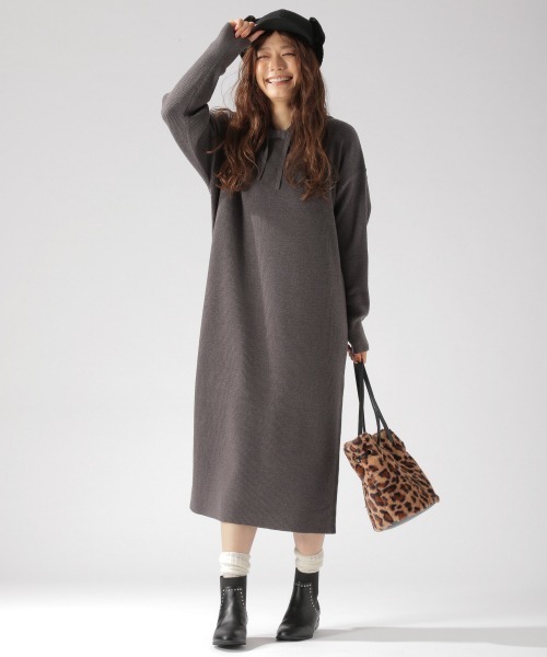 BAYFLOW(ベイフロー)の「ワッフルガラニットワンピース(ワンピース・レディース・カーキ/オフホワイト/チャコール・FREE)」の11枚目の写真