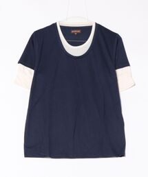 《Bl》5分袖フェイクレイヤードTシャツ Uネック