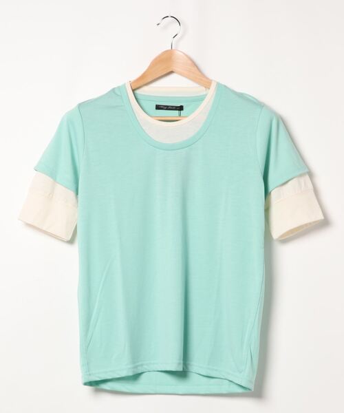 Bling Leads(ブリングリーズ)の「《Bl》5分袖フェイクレイヤードTシャツ Uネック(Tシャツ/カットソー・レディース・グレー/マルチ/ネイビー/ミント・MEDIUM/LARGE)」の3枚目の写真