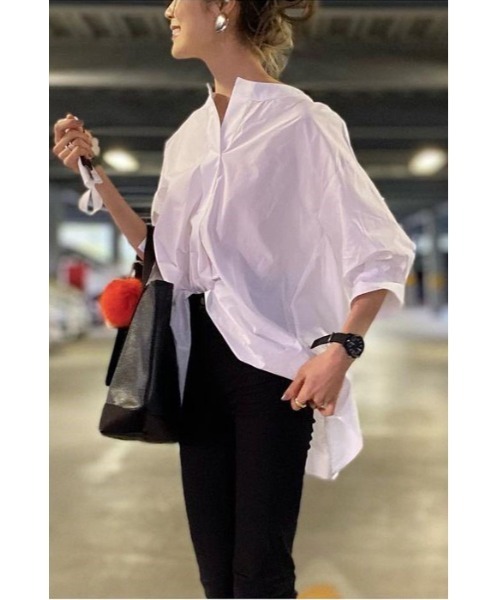 Bonjour Sagan（ボンジュールサガン）の「ノーカラースキッパーシャツ（シャツ/ブラウス・レディース・アイボリー/ベージュ/ダークブラック/ブラック・FREE）」の13枚目の写真