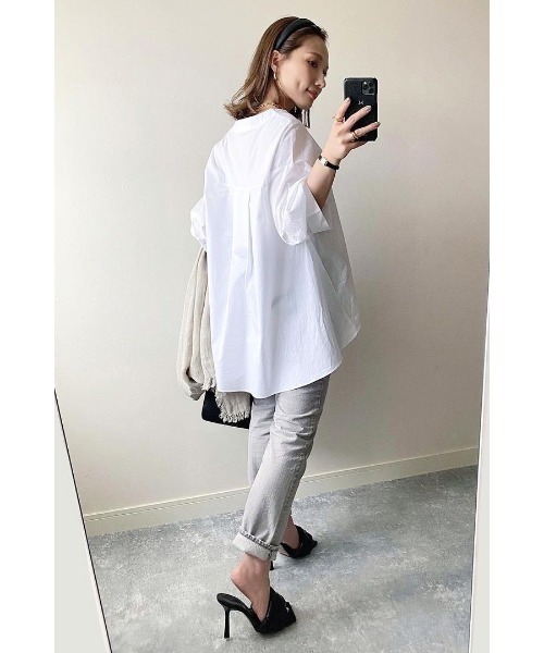 Bonjour Sagan（ボンジュールサガン）の「ノーカラースキッパーシャツ（シャツ/ブラウス・レディース・アイボリー/ベージュ/ダークブラック/ブラック・FREE）」の11枚目の写真