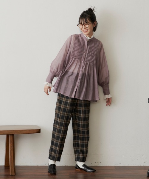 Libra Cue（リブラ キュー）の「ピンタックシアーブラウス（シャツ/ブラウス・レディース・ホワイト/ブラック/グレー/ピンク/グリーン・FREE）」の7枚目の写真