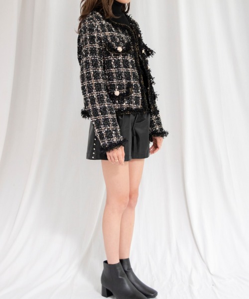 yuue' ( wear )(ユーイ)の「ノーカラーツイードジャケット(ノーカラージャケット・レディース・ブラック・S/M/L)」の5枚目の写真