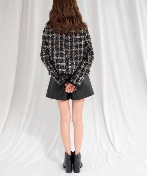 yuue' ( wear )(ユーイ)の「ノーカラーツイードジャケット(ノーカラージャケット・レディース・ブラック・S/M/L)」の4枚目の写真