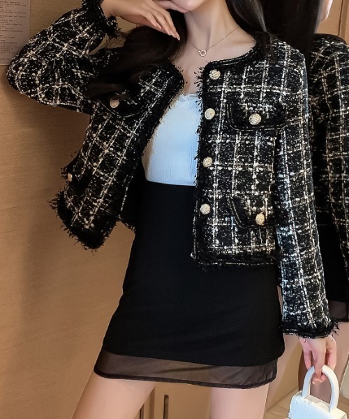 yuue' ( wear )(ユーイ)の「ノーカラーツイードジャケット(ノーカラージャケット・レディース・ブラック・S/M/L)」の10枚目の写真
