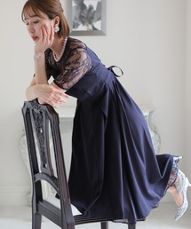 PourVous（プールヴー）の「ビスチェ風ワンピースドレス 七分袖&ロング 結婚式 フォーマル オケージョンドレス お呼ばれ 二次会 成人式 同窓会 謝恩会 20代 30代（ドレス・レディース）」