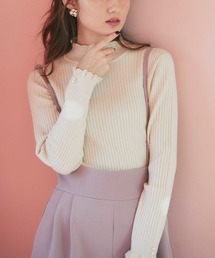 tocco closet | 袖口パール装飾フリル付きリブニットプルオーバー(ニット/セーター)
