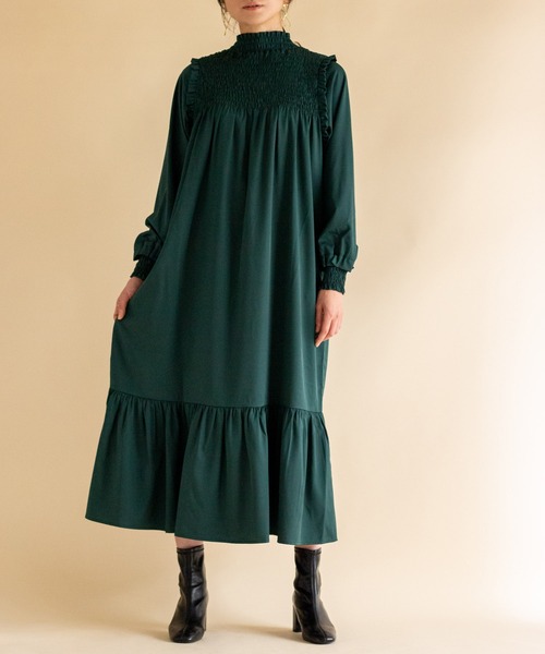 ottilie（オティーリエ）の「シャーリングワンピース（ワンピース・レディース・ブラウン/グリーン・FREE）」の2枚目の写真