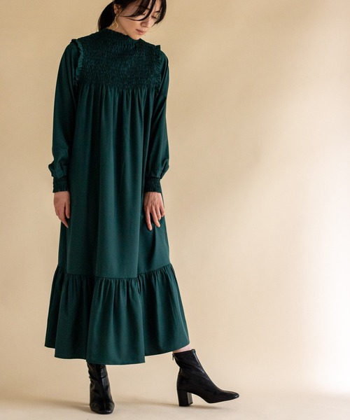 ottilie（オティーリエ）の「シャーリングワンピース（ワンピース・レディース・ブラウン/グリーン・FREE）」の12枚目の写真