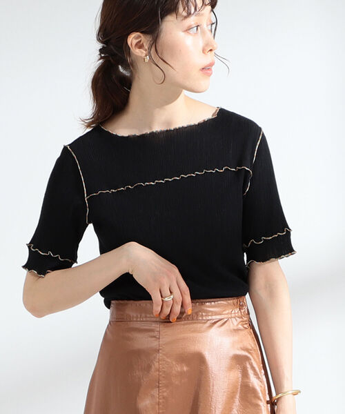 Ray BEAMS（レイビームス）の「Ray BEAMS / ヨウリュウ 配色 メロー Tシャツ（Tシャツ/カットソー・レディース・ライトブルー/ブラック/オフホワイト・ONE SIZE）」の3枚目の写真