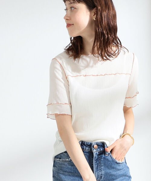 Ray BEAMS（レイビームス）の「Ray BEAMS / ヨウリュウ 配色 メロー Tシャツ（Tシャツ/カットソー・レディース・ライトブルー/ブラック/オフホワイト・ONE SIZE）」の5枚目の写真