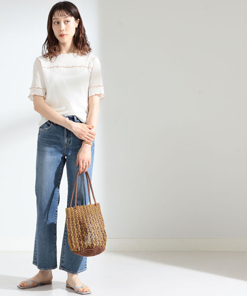 Ray BEAMS（レイビームス）の「Ray BEAMS / ヨウリュウ 配色 メロー Tシャツ（Tシャツ/カットソー・レディース・ライトブルー/ブラック/オフホワイト・ONE SIZE）」の4枚目の写真