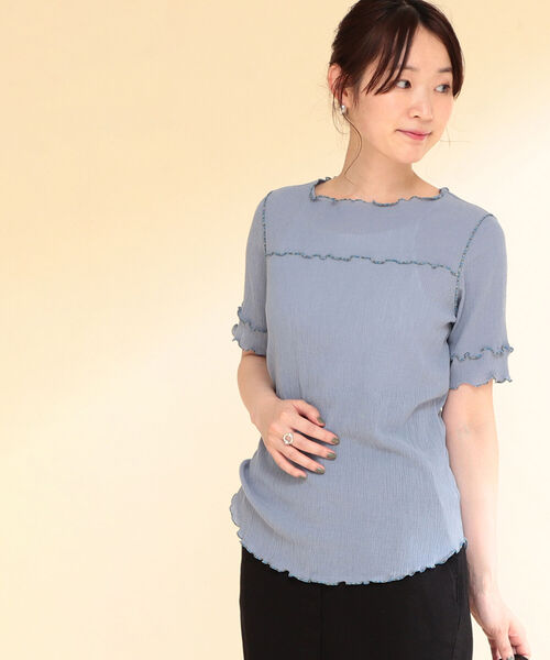 Ray BEAMS（レイビームス）の「Ray BEAMS / ヨウリュウ 配色 メロー Tシャツ（Tシャツ/カットソー・レディース・ライトブルー/ブラック/オフホワイト・ONE SIZE）」の17枚目の写真