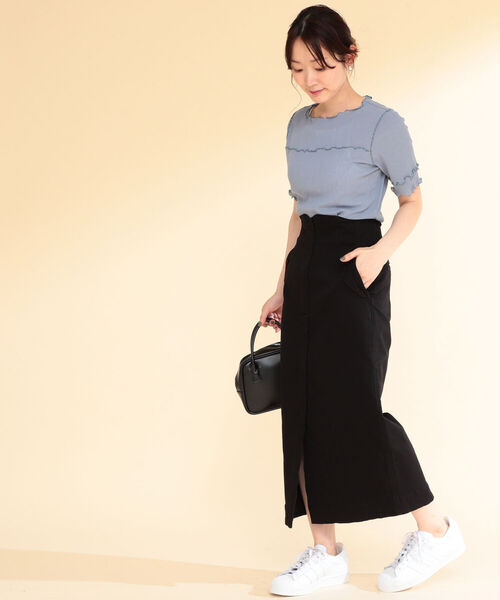 Ray BEAMS（レイビームス）の「Ray BEAMS / ヨウリュウ 配色 メロー Tシャツ（Tシャツ/カットソー・レディース・ライトブルー/ブラック/オフホワイト・ONE SIZE）」の18枚目の写真