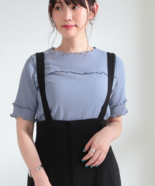 Ray BEAMS（レイビームス）の「Ray BEAMS / ヨウリュウ 配色 メロー Tシャツ（Tシャツ/カットソー・レディース・ライトブルー/ブラック/オフホワイト・ONE SIZE）」の19枚目の写真