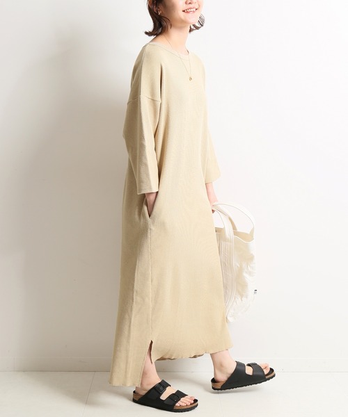 SLOBE IENA(スローブイエナ)の「コットンサーマルワンピース【手洗い可能】◆(ワンピース・レディース・チャコールグレー/ベージュ/ブラック・FREE)」の3枚目の写真