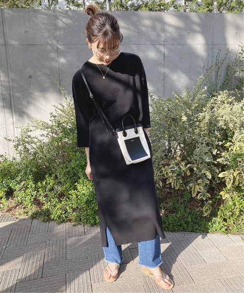 SLOBE IENA(スローブイエナ)の「コットンサーマルワンピース【手洗い可能】◆(ワンピース・レディース・チャコールグレー/ベージュ/ブラック・FREE)」の7枚目の写真