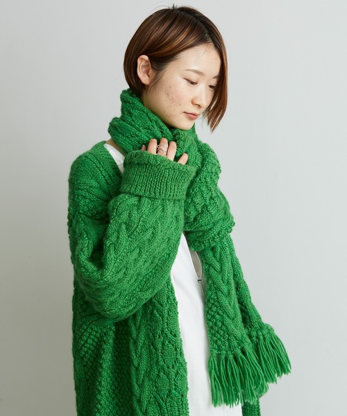 cardo fabrica（カルドファブリカ）の「ケーブル×透かし編みハンドニットＶネックカーディガン（カーディガン/ボレロ・レディース・グリーン・FREE）」の16枚目の写真