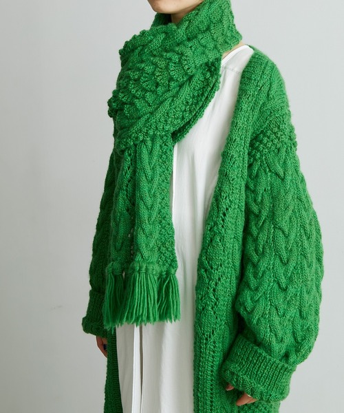 cardo fabrica（カルドファブリカ）の「ケーブル×透かし編みハンドニットＶネックカーディガン（カーディガン/ボレロ・レディース・グリーン・FREE）」の17枚目の写真