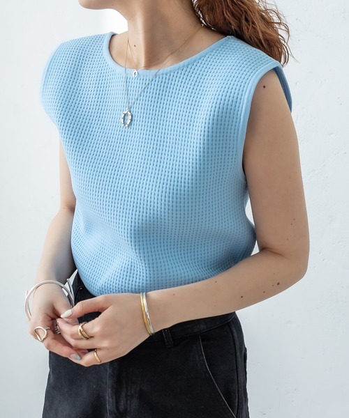 mystic（ミスティック）の「ワッフルタンクトップ（タンクトップ・レディース・イエロー/ブルー/ブラック/ベージュ・FREE）」の4枚目の写真