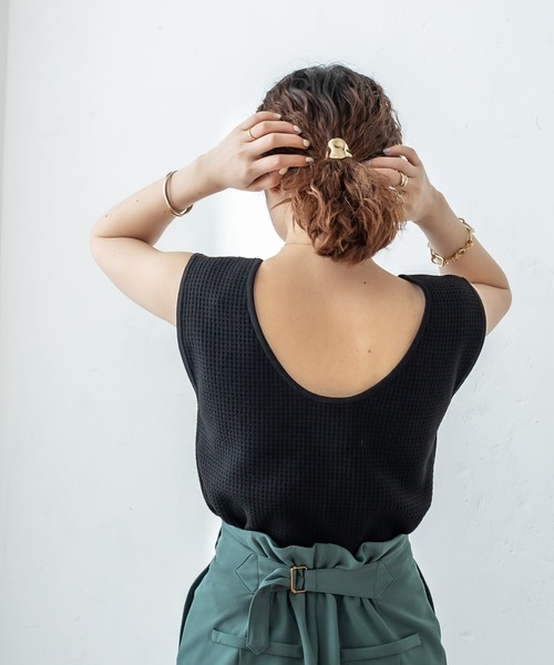 mystic（ミスティック）の「ワッフルタンクトップ（タンクトップ・レディース・イエロー/ブルー/ブラック/ベージュ・FREE）」の5枚目の写真