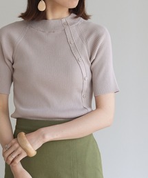 【Vingtrois】ハーフスリーブアシメボタンリブニット