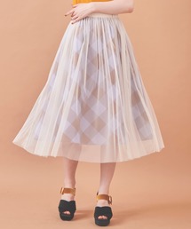 チェック×チュールスカート