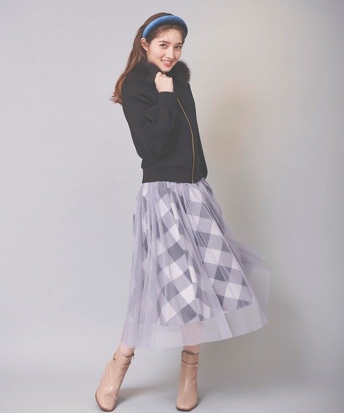 31 Sons de mode（トランテアン　ソン　ドゥ　モード）の「チェック×チュールスカート（スカート・レディース・ブラック×ホワイト/ラベンダー・36/38）」の14枚目の写真