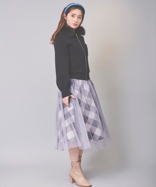 31 Sons de mode（トランテアン　ソン　ドゥ　モード）の「チェック×チュールスカート（スカート・レディース・ブラック×ホワイト/ラベンダー・36/38）」の15枚目の写真