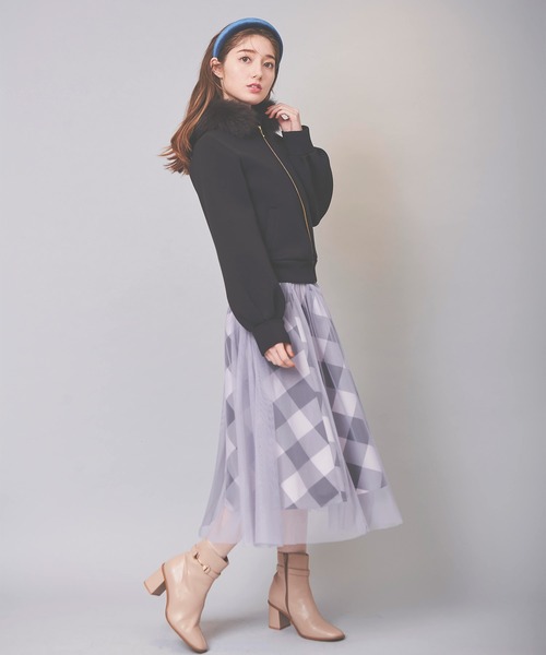 31 Sons de mode（トランテアン　ソン　ドゥ　モード）の「チェック×チュールスカート（スカート・レディース・ブラック×ホワイト/ラベンダー・36/38）」の16枚目の写真