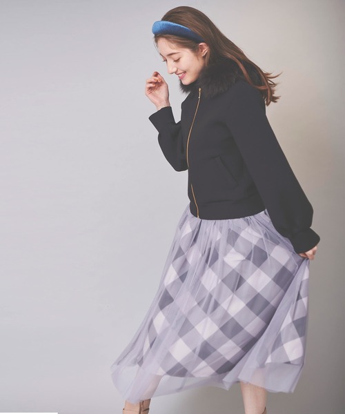 31 Sons de mode（トランテアン　ソン　ドゥ　モード）の「チェック×チュールスカート（スカート・レディース・ブラック×ホワイト/ラベンダー・36/38）」の17枚目の写真