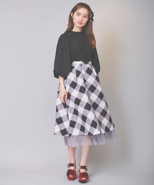 31 Sons de mode（トランテアン　ソン　ドゥ　モード）の「チェック×チュールスカート（スカート・レディース・ブラック×ホワイト/ラベンダー・36/38）」の18枚目の写真