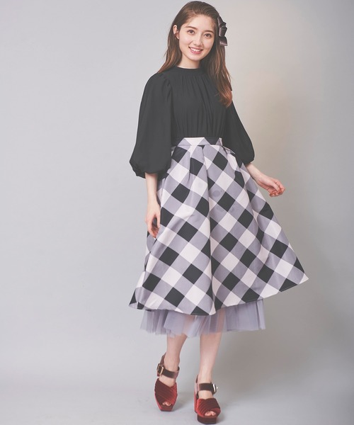 31 Sons de mode（トランテアン　ソン　ドゥ　モード）の「チェック×チュールスカート（スカート・レディース・ブラック×ホワイト/ラベンダー・36/38）」の19枚目の写真