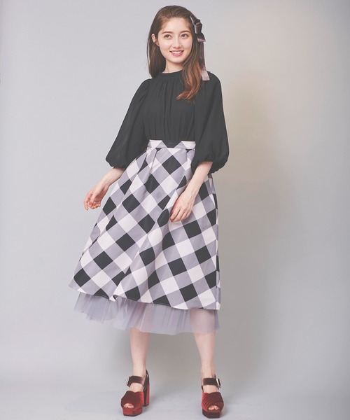 31 Sons de mode（トランテアン　ソン　ドゥ　モード）の「チェック×チュールスカート（スカート・レディース・ブラック×ホワイト/ラベンダー・36/38）」の20枚目の写真