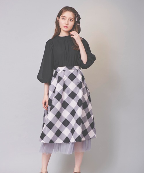 31 Sons de mode（トランテアン　ソン　ドゥ　モード）の「チェック×チュールスカート（スカート・レディース・ブラック×ホワイト/ラベンダー・36/38）」の22枚目の写真
