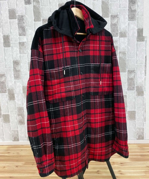 DIESEL（ディーゼル）の「ウールファブリックオーバーチェックシャツジャケット「S-TARO-HOOD」（ミリタリージャケット・メンズ・レッド・L）」の6枚目の写真