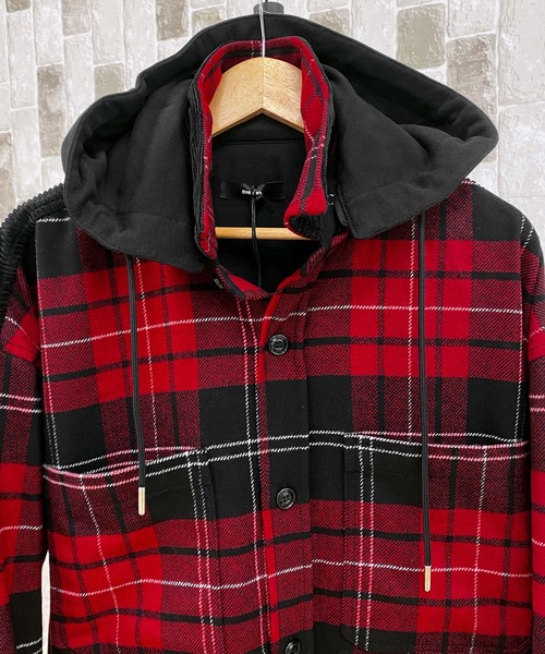DIESEL（ディーゼル）の「ウールファブリックオーバーチェックシャツジャケット「S-TARO-HOOD」（ミリタリージャケット・メンズ・レッド・L）」の12枚目の写真