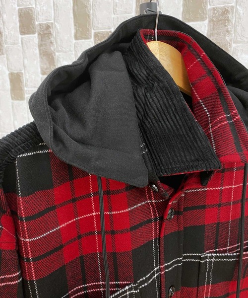 DIESEL（ディーゼル）の「ウールファブリックオーバーチェックシャツジャケット「S-TARO-HOOD」（ミリタリージャケット・メンズ・レッド・L）」の3枚目の写真